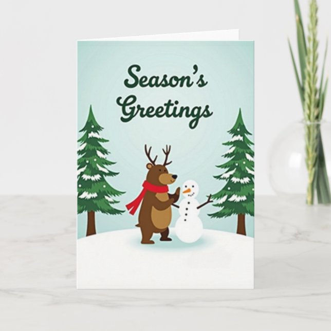 Christmas Reindeer Snowman Card (Front)