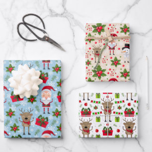 Christmas Reindeer Snowman Santa Wrapping Paper