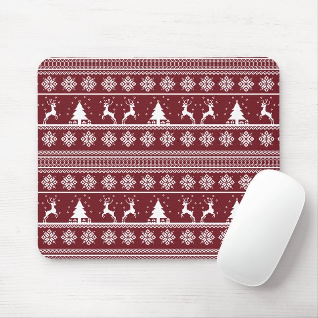  Christmas Reindeer Sweater Pattern Mouse Mat (With Mouse)