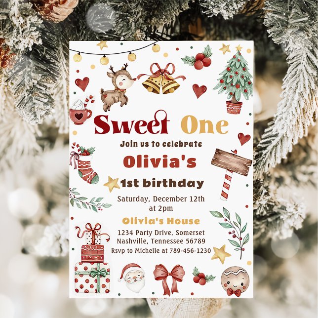 Christmas Reindeer Sweet One 1st Birthday Party  Invitation (Creator Uploaded)