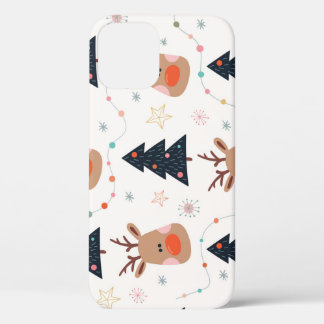 Christmas Reindeer Tree Hand Drawn iPhone 12 Case