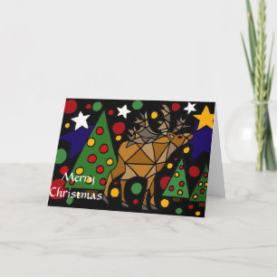 Christmas Reindeer, Trees, and Stars Abstract Art Holiday Card