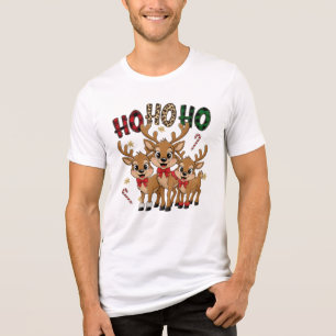 Christmas Reindeer Trio With Ho Ho Ho Graphic Tee