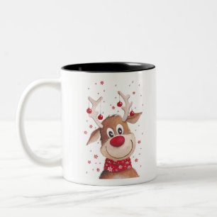 Christmas reindeer Two-Tone coffee mug