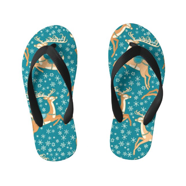 Christmas Reindeer: Vintage Seamless Pattern. Kid's Flip Flops (Footbed)