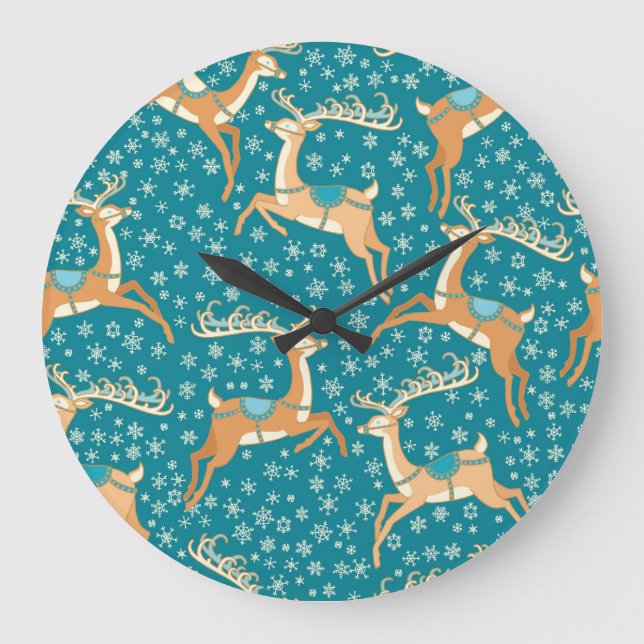 Christmas Reindeer: Vintage Seamless Pattern. Large Clock (Front)