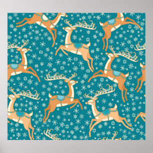 Christmas Reindeer: Vintage Seamless Pattern. Poster