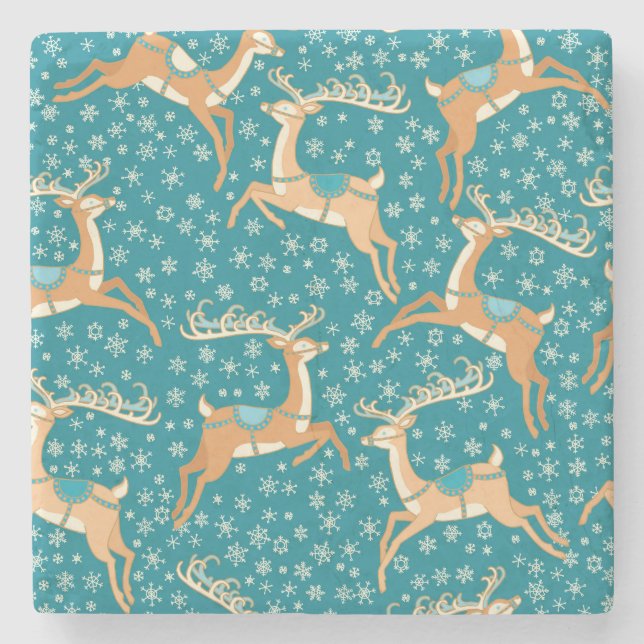 Christmas Reindeer: Vintage Seamless Pattern. Stone Coaster (Front)