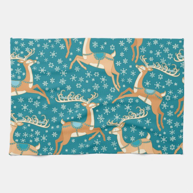 Christmas Reindeer: Vintage Seamless Pattern. Tea Towel (Horizontal)