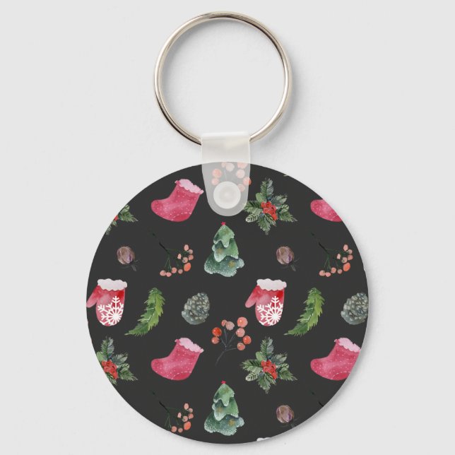 Christmas Reindeer: Watercolor Seamless Pattern Key Ring (Front)