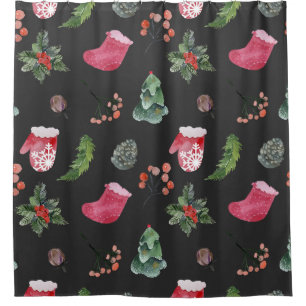 Christmas Reindeer: Watercolor Seamless Pattern Shower Curtain