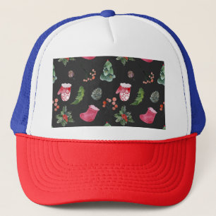 Christmas Reindeer: Watercolor Seamless Pattern Trucker Hat