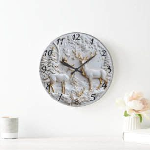 Christmas Reindeer Winter Magic Large Clock