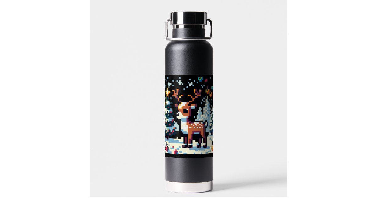 Christmas Reindeer Winter Wonderland Pixel Art Water Bottle Zazzle