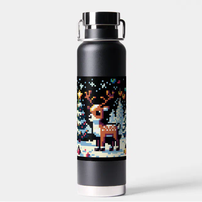 Christmas Reindeer Winter Wonderland Pixel Art Water Bottle Zazzle