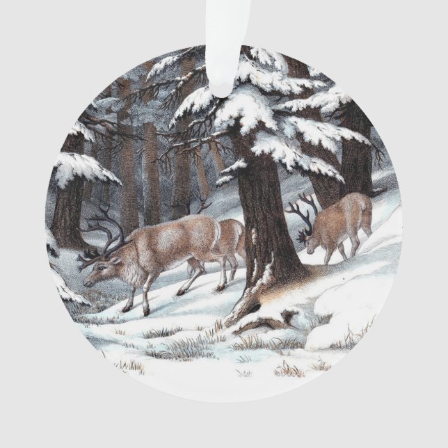 Christmas Reindeer Winter Woodland Holiday Rustic  Ornament (Front)