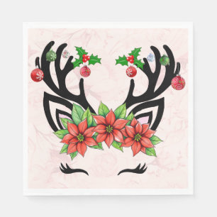 Christmas Reindeer With Floral Background Napkin