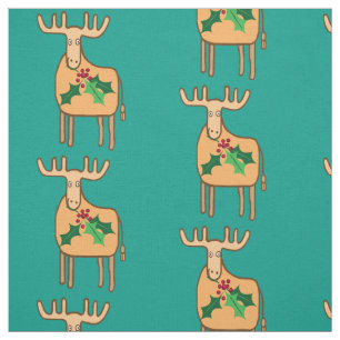 Christmas reindeer with holly sprig fabric
