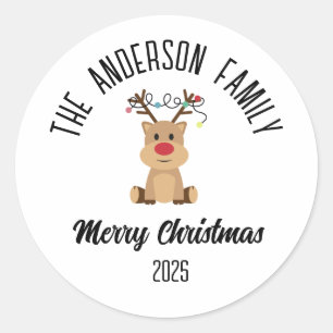 Christmas Reindeer With Lights Personalized Name Classic Round Sticker