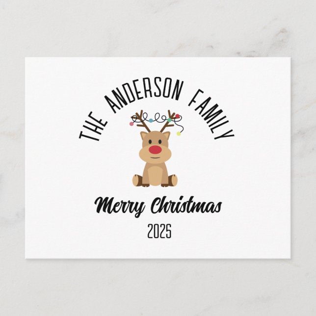 Christmas Reindeer With Lights Personalized Name Holiday Postcard (Front)