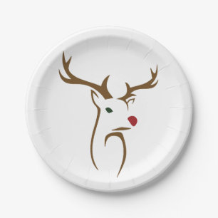 Christmas Reindeer with red nose Paper Plate