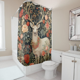 Christmas reindeer with wildflowers shower curtain