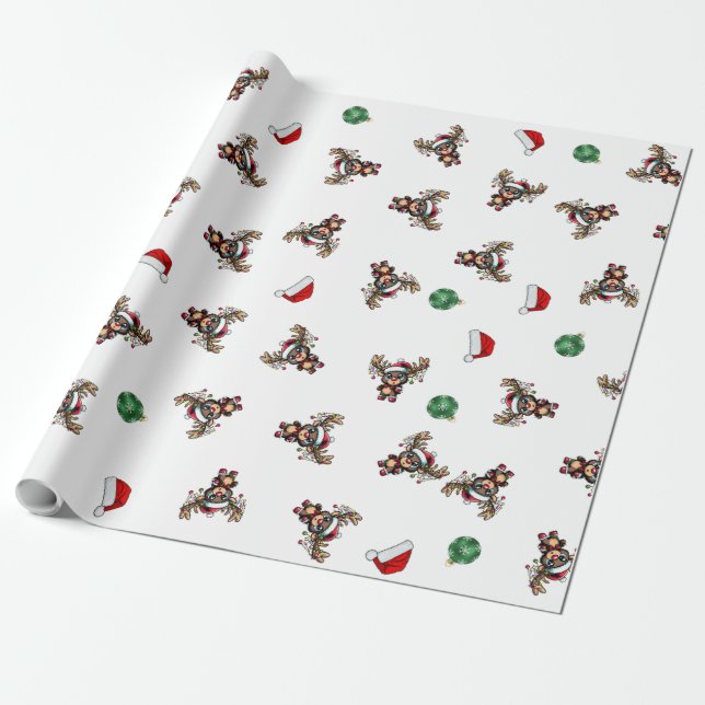 Christmas Reindeer Wrapping Paper (Unrolled)