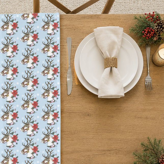 Christmas Reindeer Wreath Ornaments Long Table Runner (Creator Uploaded)