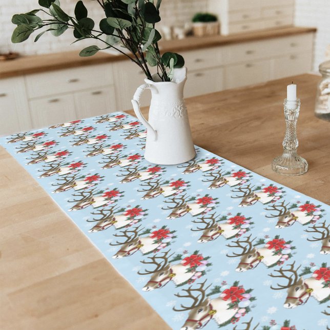 Christmas Reindeer Wreath Ornaments Long Table Runner (Creator Uploaded)