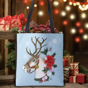 Christmas Reindeer Wreath Ornaments Tote Bag