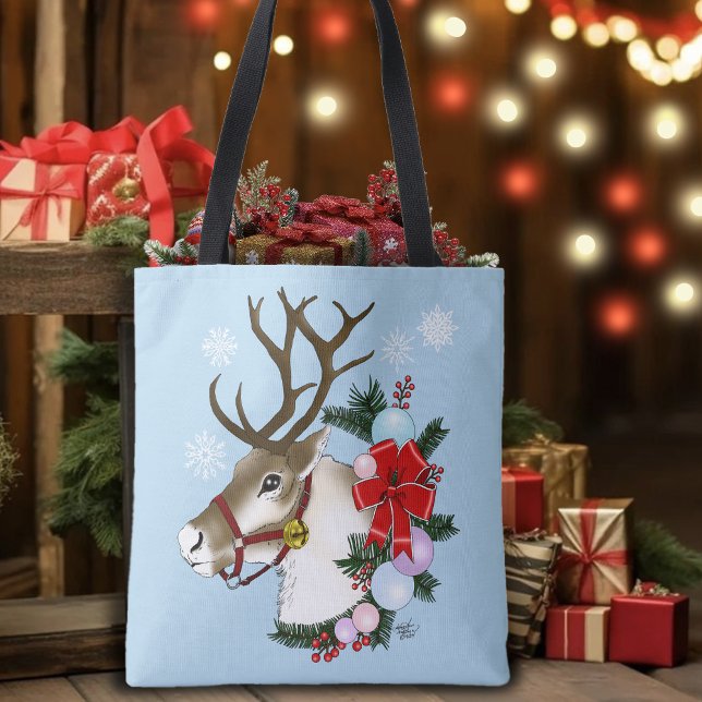 Christmas Reindeer Wreath Ornaments Tote Bag (Creator Uploaded)