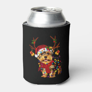 Christmas Reindeer Yorkie Can Cooler