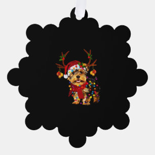 Christmas Reindeer Yorkie   Tree Decoration Card