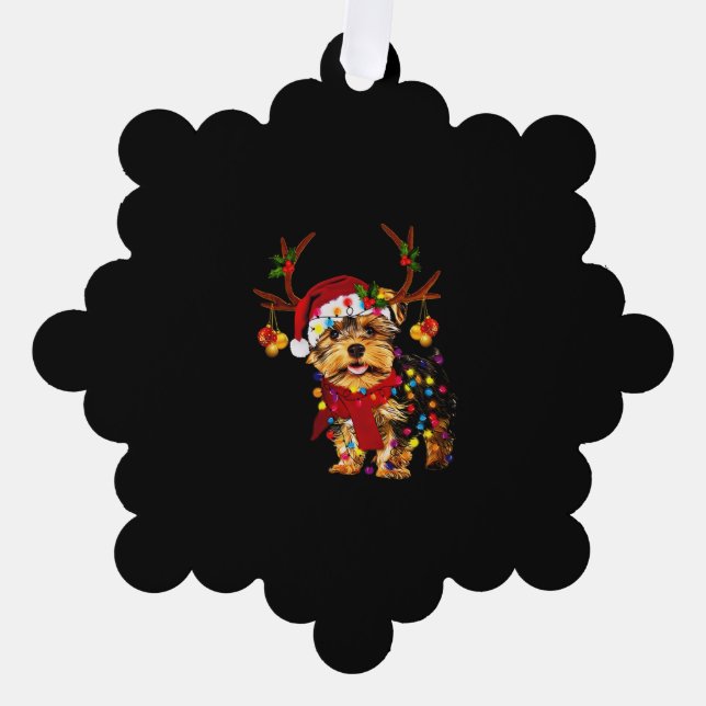 Christmas Reindeer Yorkie   Tree Decoration Card (Front)