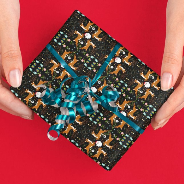 Christmas Reindeers Black Seamless Pattern Wrapping Paper (Creator Uploaded)