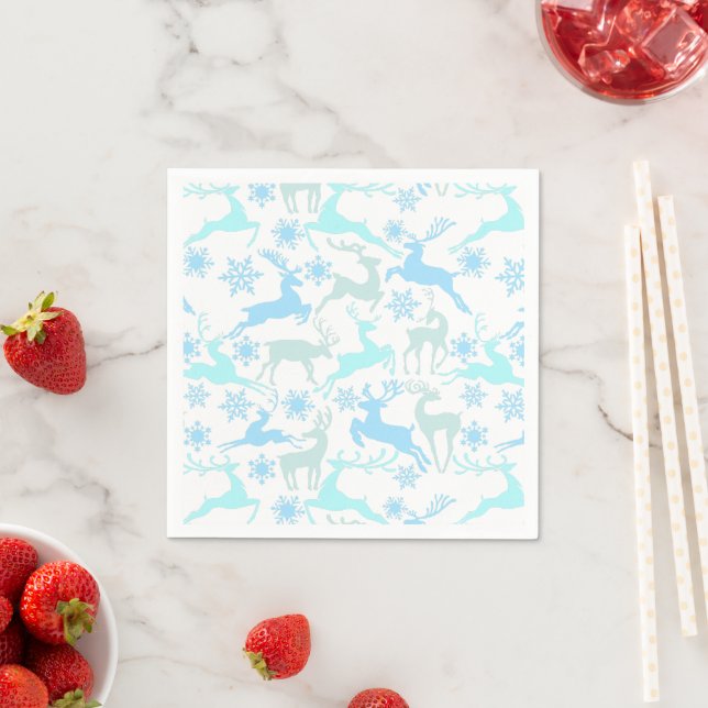 Christmas Reindeers Pattern, light cool shades 01 Napkin (Insitu)