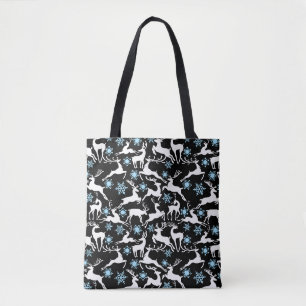 Christmas Reindeers Pattern, white 02 Black BG Tote Bag