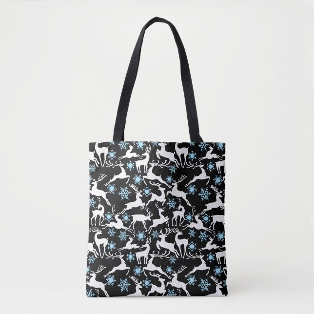 Christmas Reindeers Pattern, white 02 Black BG Tote Bag (Front)