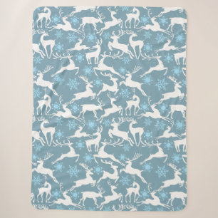 Christmas Reindeers Pattern, white 02 Grey BG Sherpa Blanket