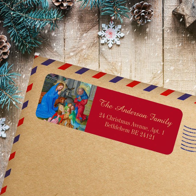 Christmas Religious Catholic Christian Mediaeval (Christmas Religious Catholic Christian Nativity Scene Medieval Art Holiday Return Address Labels)