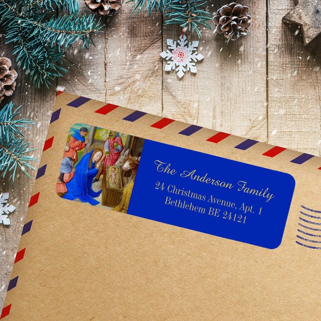 Christmas Religious Christian Catholic Mediaeval (Christmas Religious Christian Catholic Medieval Manuscript Vintage Holiday Return Address Label)