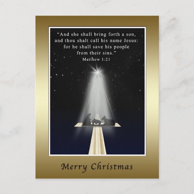 Christmas, Religious, Nativity and Cross Holiday Postcard (Front)