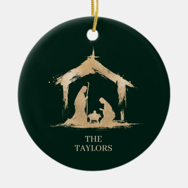 Christmas Religious Nativity Scene Family Photo Ceramic Tree Decoration (Front)