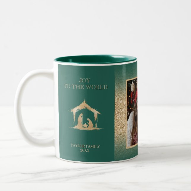 Christmas Religious Nativity Scene Family Photo  Two-Tone Coffee Mug (Left)