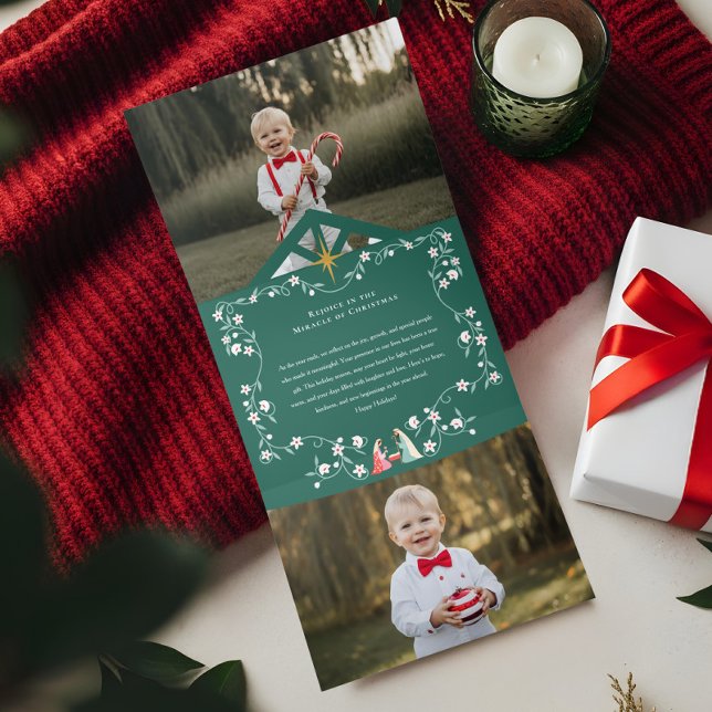 Christmas Religious Nativity Scene Family Photos Tri-Fold Holiday Card (Christmas Religious Nativity Scene Family Photos Tri-Fold Holiday Card)