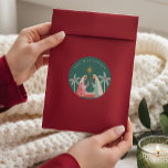 Christmas Religious Nativity Star Of Bethlehem Classic Round Sticker<br><div class="desc">Celebrate the true meaning of the season with this beautifully illustrated nativity scene sticker, featuring Mary, Joseph, and baby Jesus beneath the Star of Bethlehem. Graceful palm trees and soft, hand-drawn details create a serene and meaningful design that reflects the heart of Christmas. Personalise the sticker with your family name...</div>