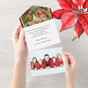 Christmas Religious Photo Virgin Mary Jesus Angels All In One Invitation