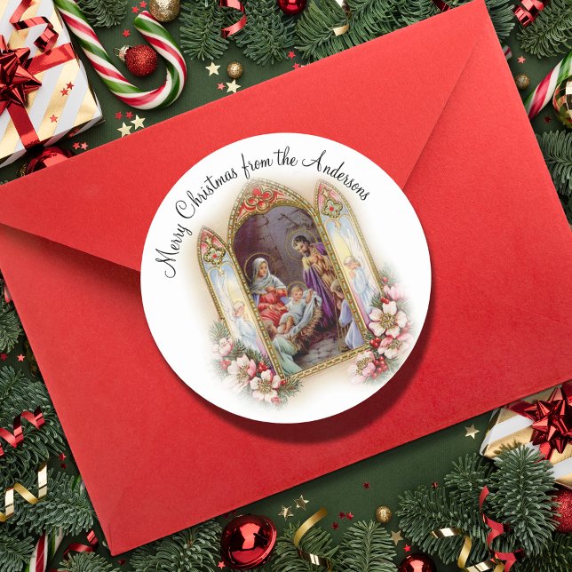 Christmas Religious Vintage Nativity Classic Round Sticker (Creator Uploaded)