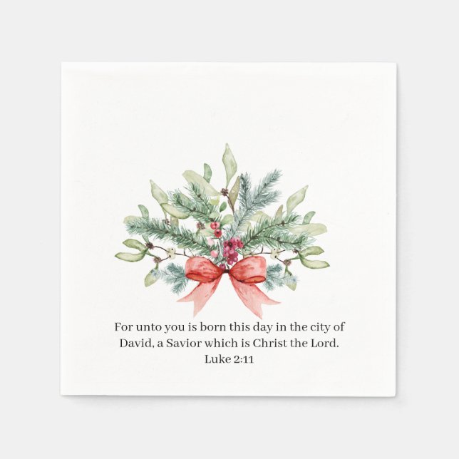 Christmas Religious Watercolor Greenery Napkin (Front)