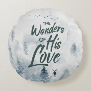 Christmas Religious Wonders of His Love Blessings Round Cushion
